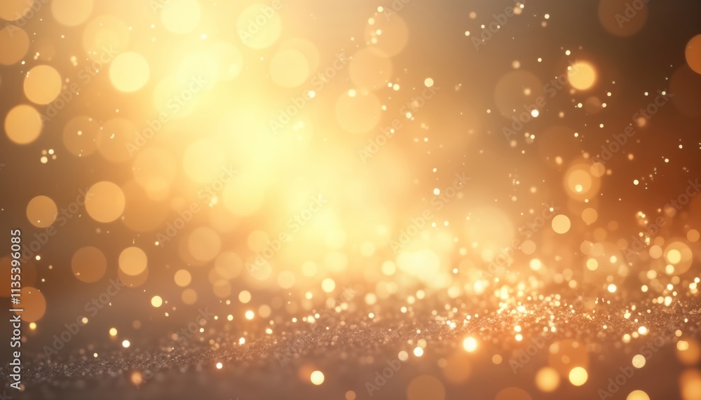 Poster golden bokeh lights create festive, sparkling background. shimmering particles, glowing lights creat