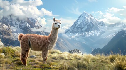 Majestic Alpaca in the Andes Mountains: A Breathtaking Andean Landscape