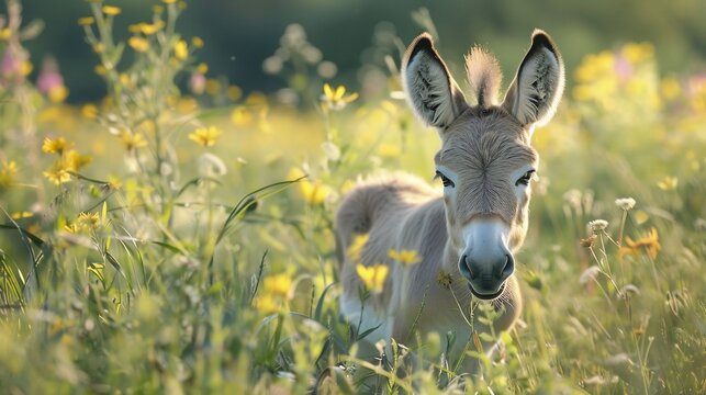 Adorable Kiang Foal in a Summer Meadow