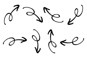 くるくる矢印セット, 手書き感, 透過背景, ベクター素材	