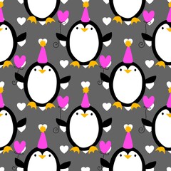 Valentine love hearts seamless 14 February penguin pattern for wrapping paper