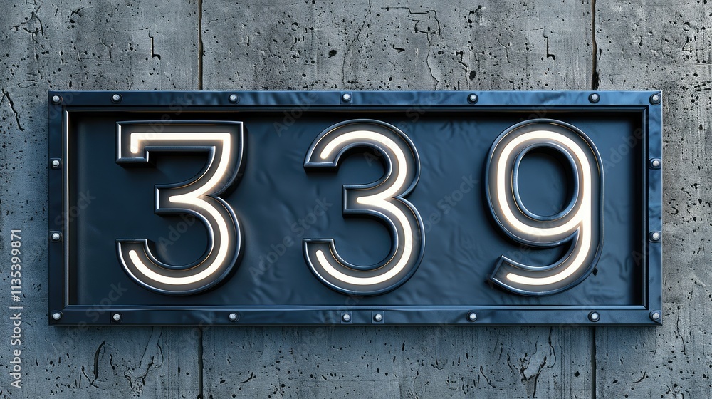 Aufkleber a metallic sign displaying the number 339 with a textured background.