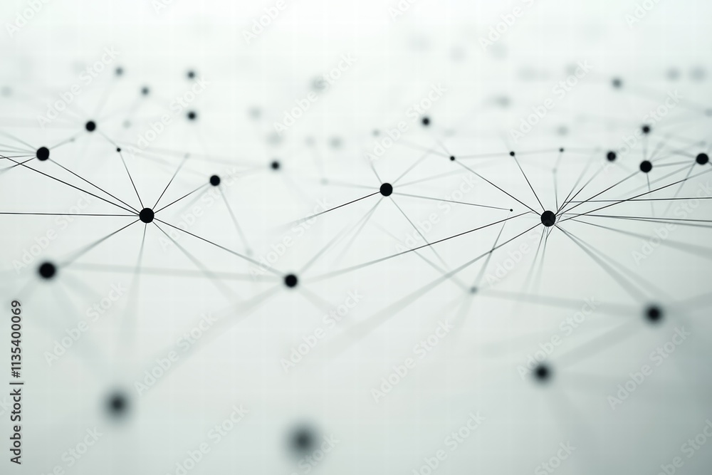 Poster network of connected dots and lines representing data or communication patterns in digital design