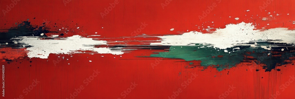 Poster dynamic abstract artwork featuring chaotic strokes on a vibrant red background