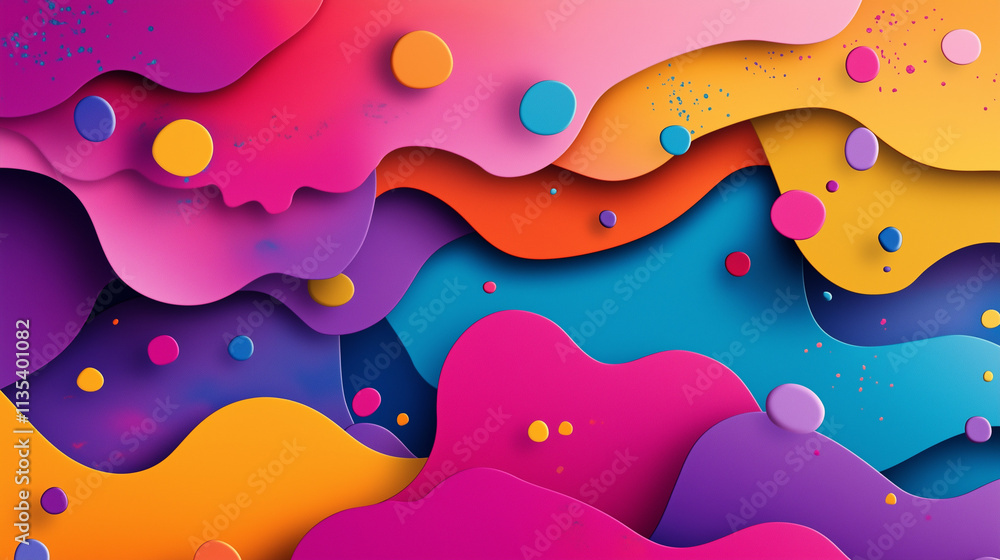 Poster vibrant abstract layered shapes and dots design for backgrounds and creative projects