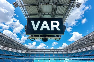 VAR Screen in Modern Soccer Stadium