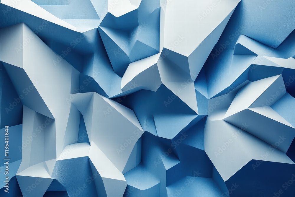 Poster geometric abstractions in tranquil shades of blue and white creating dynamic three-dimensional forms