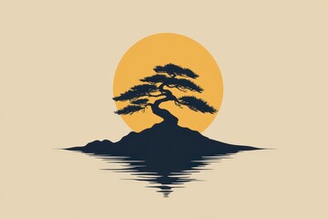 Minimalist bonsai logo design featuring abstract elements and strong silhouette