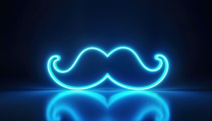 Neon blue mustache sign glows bright. Campaign for men health awareness during Movember. Prostate cancer awareness month. Modern charity design for men health. Creative neon light art. Stylish symbol
