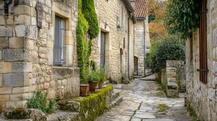 Obraz premium Charming Stone Alleyway in a Picturesque Village