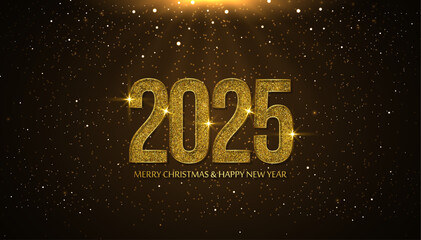 2025 Happy New Year greeting card Illustration 2025 years gold numbers with sparkles 2025 New Year