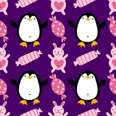 Valentine love hearts seamless 14 February penguin pattern for wrapping paper