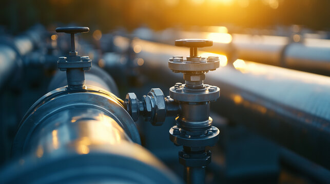 Industrial Water Pipes with Clean Metallic Surfaces and Intricate Joints and Valves