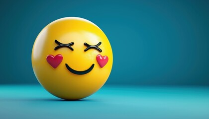 Realistic Yellow Glossy Smile Emoji Pack 28: Emotions Face Shows Dissatisfaction With Tears, Symbol Over Mouth, Heart Eyes Signify Love.