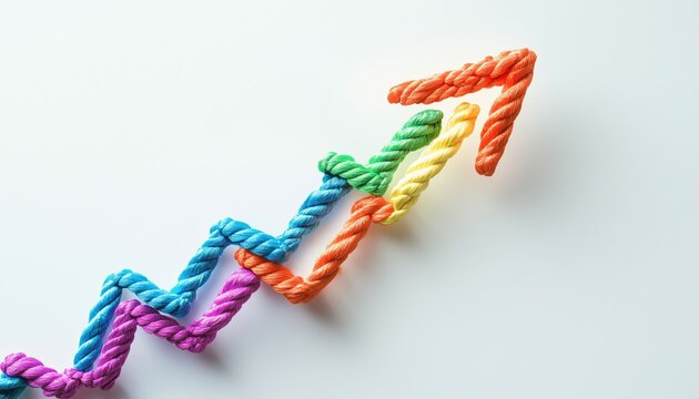 Unity Of Diverse Paths: Joining Forces For Positive Business Success And Achievement With Connecting Arrows As Ropes.