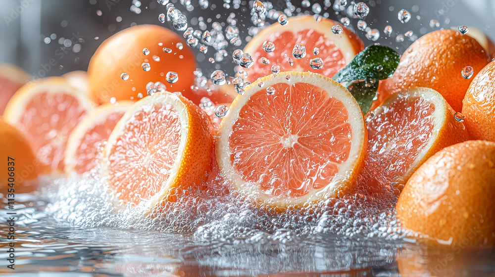 Aufkleber bunch of oranges are in a bowl of water, with some of them being cut open. the water is splashing an