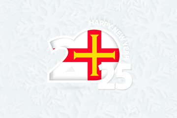Obraz premium New Year 2025 for Guernsey on snowflake background.