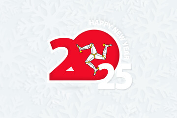 New Year 2025 for Isle of Man on snowflake background.