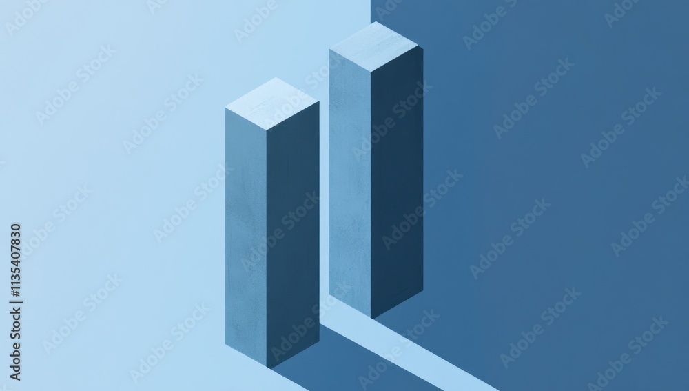 Poster two isometric blue blocks casting shadows on a gradient background.