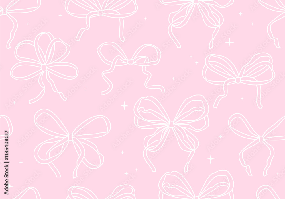 Poster seamless pattern with abstract pink ribbons. vector flat background with bows in retro style. coquet