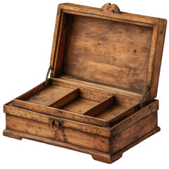 a vintage wooden lap desk with a hinged top and a built-in ink well, isolated on transparent background png