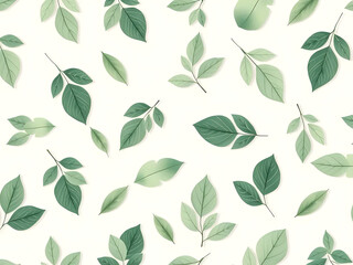 Seamless green leaf pattern design with natural foliage and floral elements