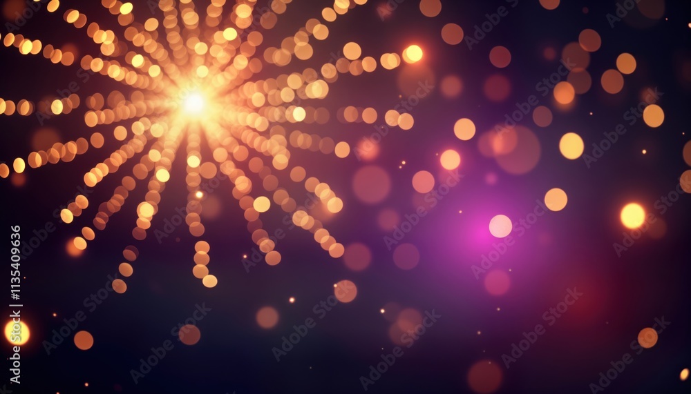 Aufkleber Gold, dark violet fireworks create abstract background for holiday celebration. Bokeh lights create dynamic visual effect. Image evokes magical illumination for New Years Eve. Festive, cheerful