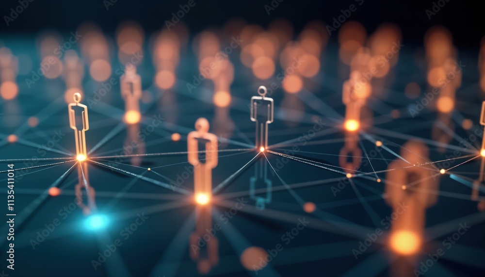 Poster abstract illustration of pro networking. connected human figures represent business relationships in