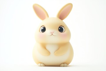 Fototapeta premium Chubby beige bunny with large eyes, sitting on a white background. 