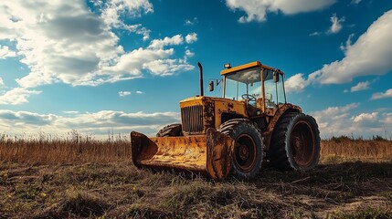 Obraz premium Vintage Tractor in a Field. Concept of Agriculture, Farming, and Rural Life.