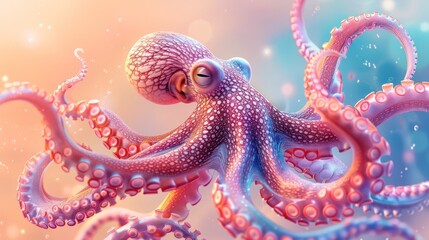 Colorful and Iridescent Octopus Tentacles Swirling in a Surreal Underwater Environment Showcasing the Alien Like Beauty of Marine Life