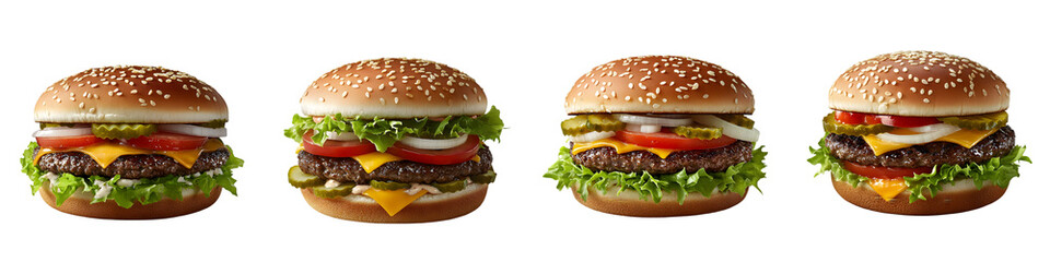 Classic Beef Cheeseburgers with Fresh Ingredients, Fast Food Menu Design Assets – Isolated on Transparent Background