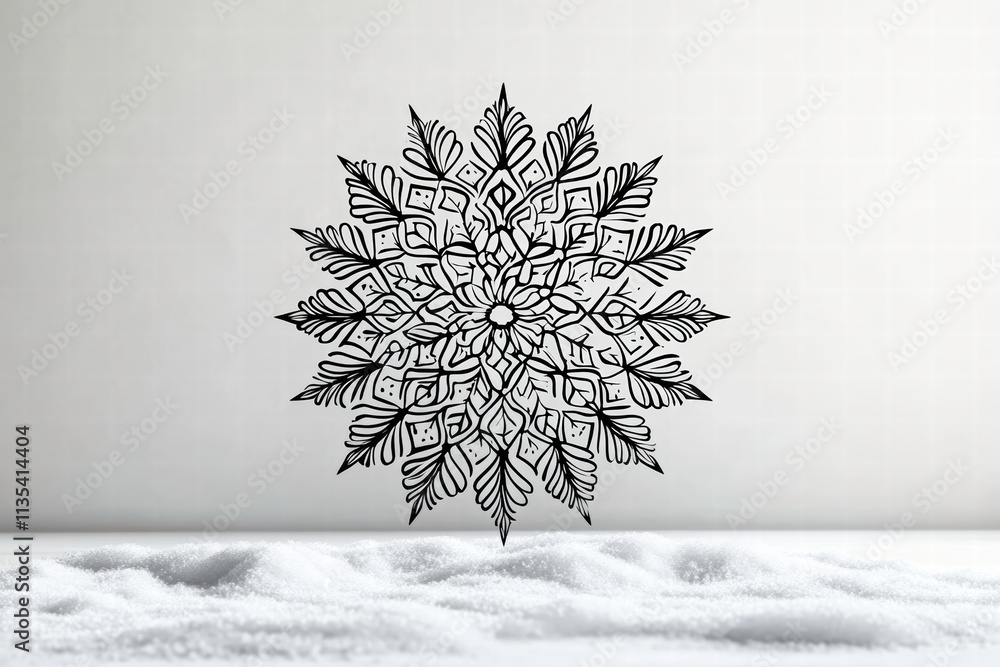 Poster intricate snowflake design with delicate lines in a serene winter setting. generative ai