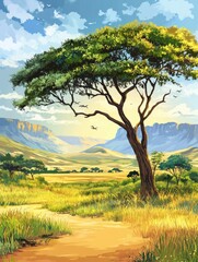 Fototapeta premium Beautiful landscape with tree in Africa background