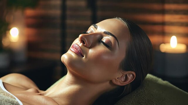 Gorgeous young woman indulges in soothing massage at spa salon, Ai Generated