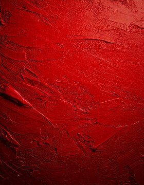 Bright red paint textured background with irregular brushstrokes, vivid hues, bold streaks, layered depth, uneven surface, rich color intensity, abstract design, rough texture, vibrant appearance, art