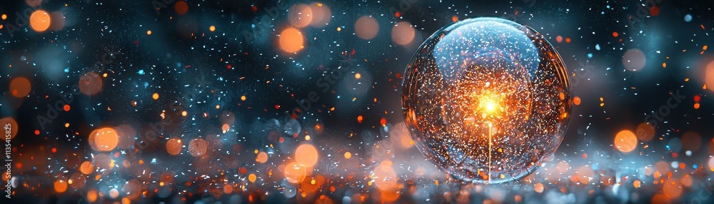 Poster vibrant abstract orb with glowing lights and bokeh effects in a dreamy colorful background