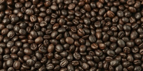 Fototapeta premium Dark roasted coffee beans isolated on black background, grains, shadow
