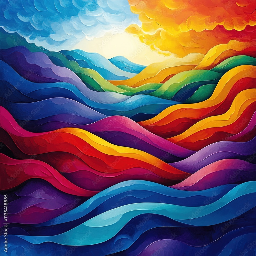 Poster dynamic wave patterns in vibrant colors abstract art digital creation colorful landscape artistic ex