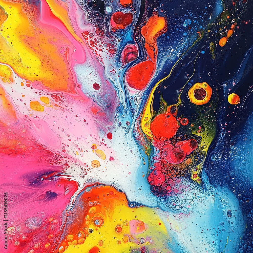 Poster vibrant abstract art creation studio painting colorful environment close-up view fluid dynamics conc