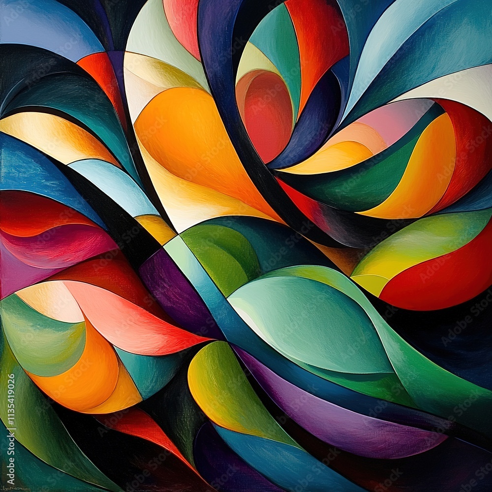 Poster dynamic abstract art displaying vibrant colors art gallery digital artwork creative space eye-level 