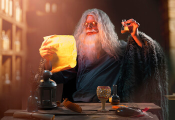 an ancient alchemist scientist conducts experiments