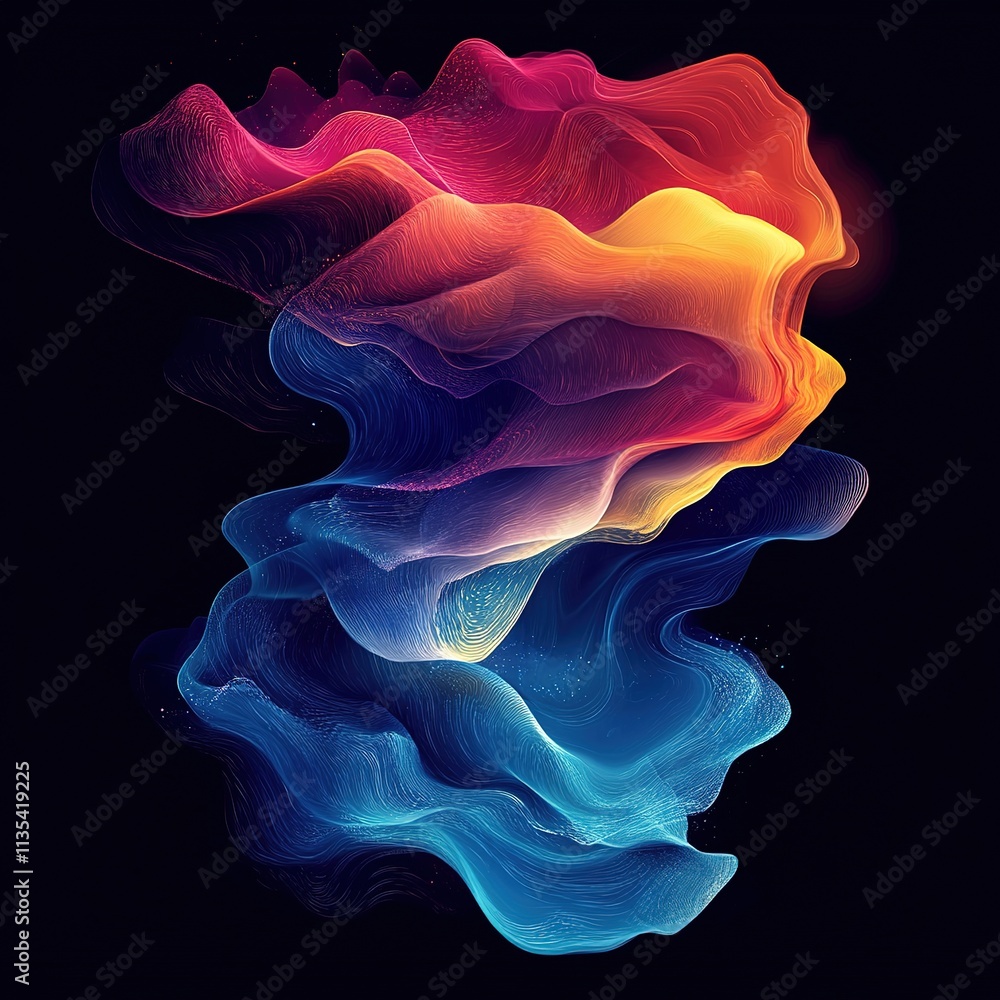 Poster dynamic abstract waveforms digital art modern design colorful environment artistic perspective motio
