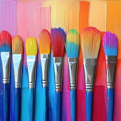 Fototapeta premium Vibrant paint application techniques studio art supplies colorful background overhead angle creativity unleashed