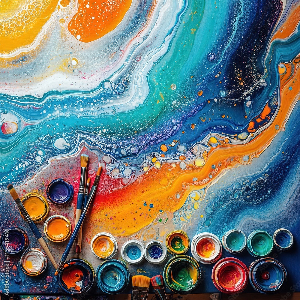 Aufkleber vibrant abstract painting techniques art studio colorful canvas artwork creative environment close-u