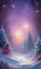 Fototapeta premium Bright accents of purple and blue in a magical winter nativity background.