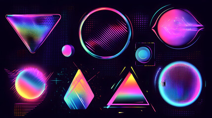 Modern Geometric Shapes with Digital Glitch Effects in Vivid Colors for Contemporary Design