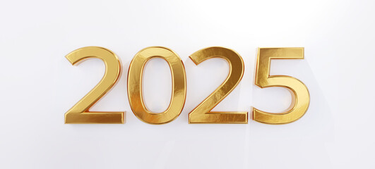 golden number 2025 as new year, 3d-style font-weight-bold on background light grey isolated background 