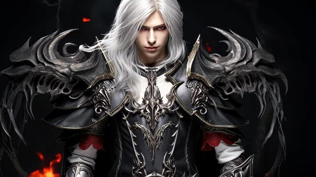 Dark fantasy illustration of a powerful vampire lord in gothic plate armor wielding a fearsome glaive weapon.