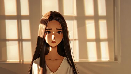 A girl with long brown hair in a soft, muted palette reminiscent of Chen Zhens captivating gaze and Firmin Baes dreamy style.